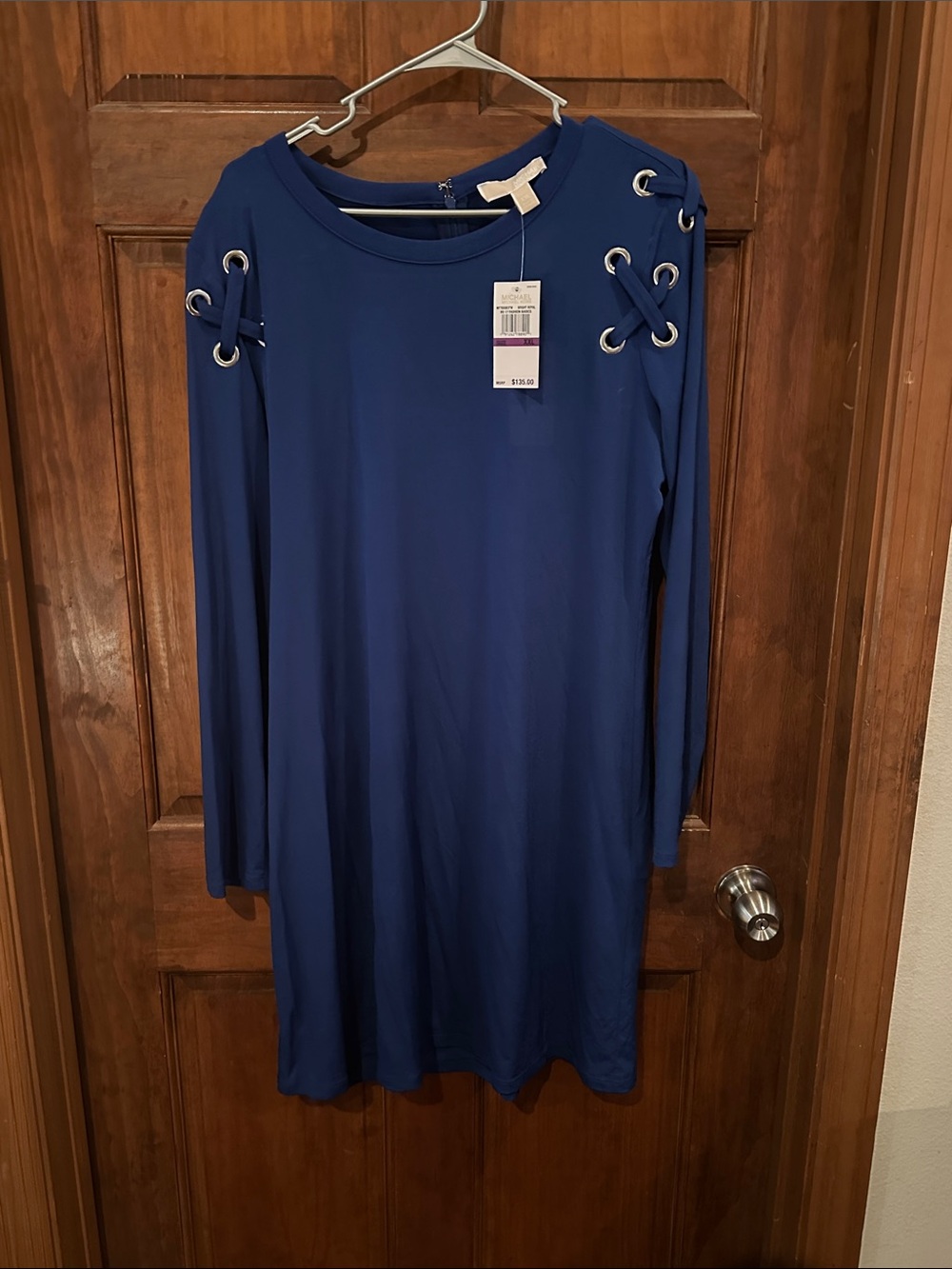 MICHAEL Michael Kors Royal Blue Long Sleeve Grommet Lace-Up Dress